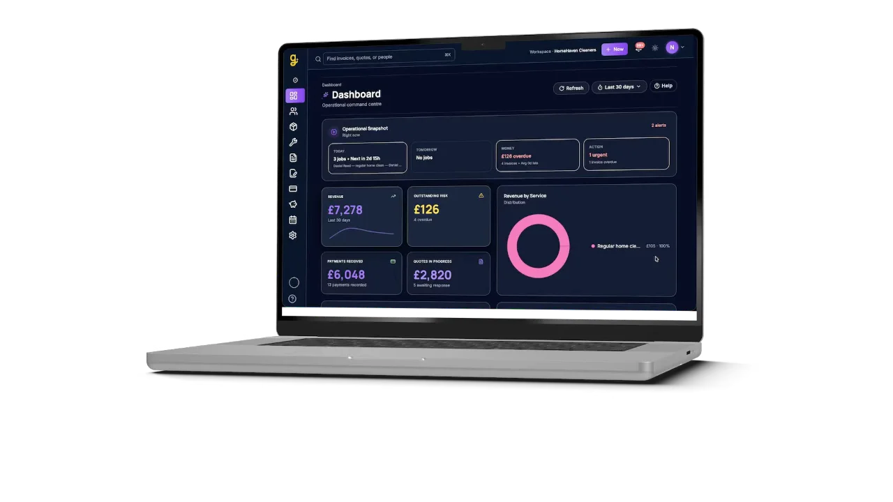 WrkGenie customer portal running on a laptop