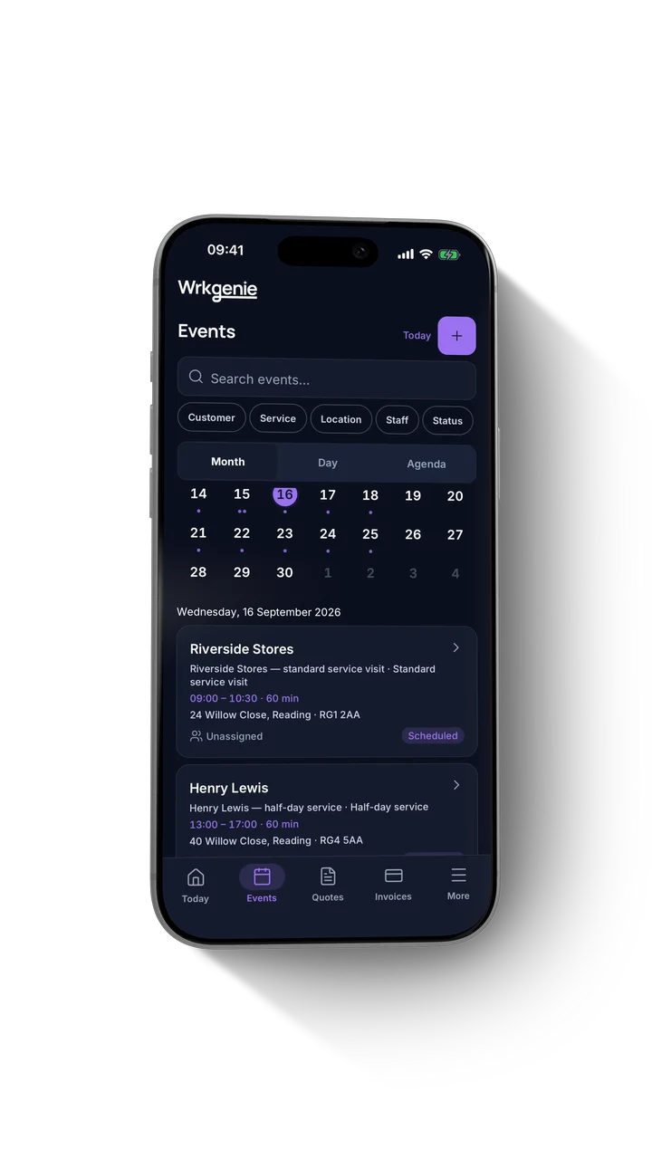 Apex Local Services saving booking notes offline in WrkGenie and syncing after reconnecting
