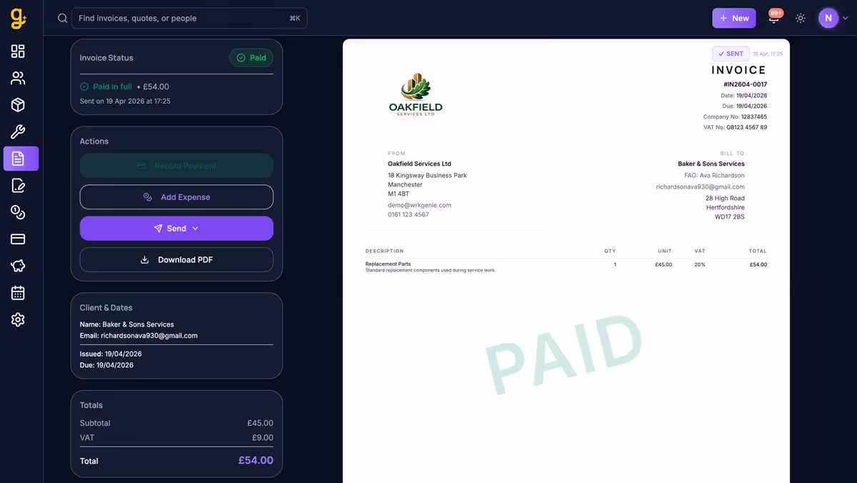 Turn work into invoices instantly